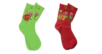 插足——[红配绿]系列之二手玫瑰单元 刺绣 数码提花 棉袜