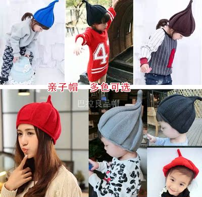 韩版扭扭花朵帽尖顶针织毛线帽 儿童尖尖帽西瓜帽男女童亲子帽