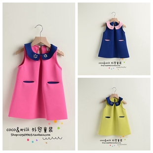 2014秋装韩版新款珍珠领女童装宝宝儿童背心连衣裙子无袖连衣裙