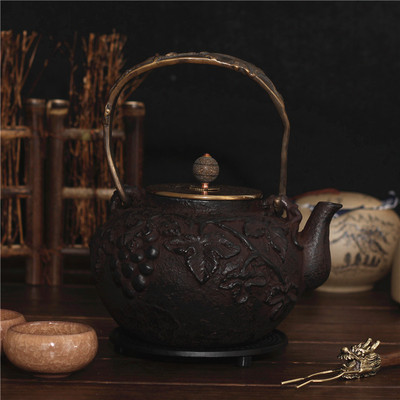 雅德堂 正品功夫铸铁壶日本老生铁茶壶煮茶烧水茶具铜盖铜把铁壶
