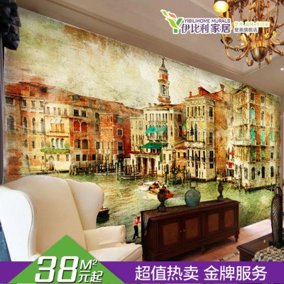 复古怀旧威尼斯油画壁纸墙纸 餐厅休闲吧电视沙发背景墙大型壁画