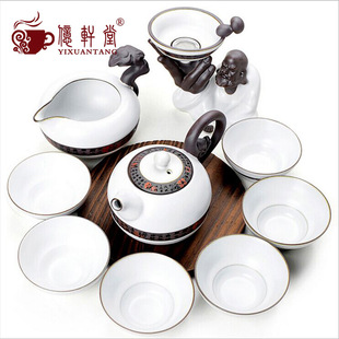 高档白色汝窑功夫茶具整套创意陶瓷哥窑冰裂茶壶日式粗陶茶杯代发