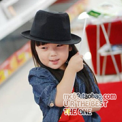 儿童帽子韩版男童爵士帽潮儿童礼帽男绅士帽黑色小孩舞台表演帽子