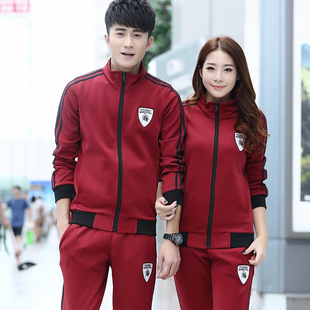 韩版男女运动套装春秋季修身情侣卫衣开衫长袖外套纯棉青少年大码