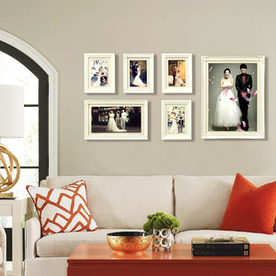 客厅照片墙 婚纱照相框墙 欧式实木框创意组合