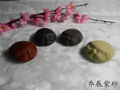 小猪头（福）   宜兴正品手工紫砂茶宠 精品雕塑 茶玩摆件