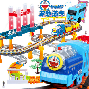 儿童电动轨道车玩具 哆啦A梦小火车头轨道汽车套装 3-6岁厂家直销