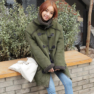 2015冬季新款韩国棉衣中长款加厚羊羔毛麂皮绒外套潮p125