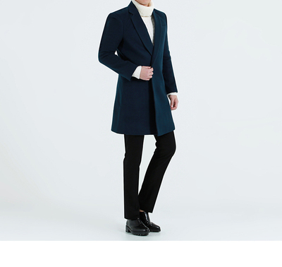 量身定制 定做男式羊绒大衣 订做韩版修身中长款藏蓝色男装大衣