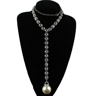 欧美大牌原创设计合金镶钻夸张项链 女士中长款大珍珠吊坠配饰潮