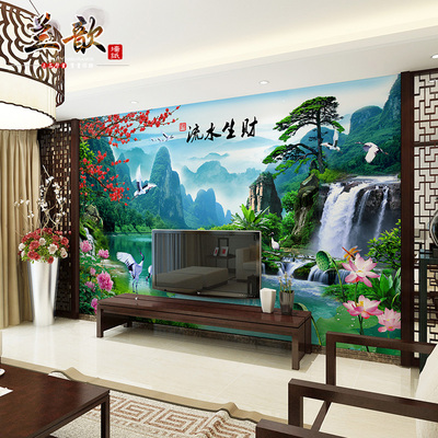 3d大型壁画中式客厅办公室沙发电视背景墙壁纸无纺布墙纸无缝墙布