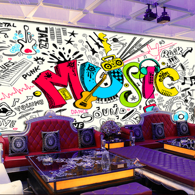 涂鸦流行音乐新时尚KTV酒吧歌舞厅背景墙工装大型壁画定制壁纸