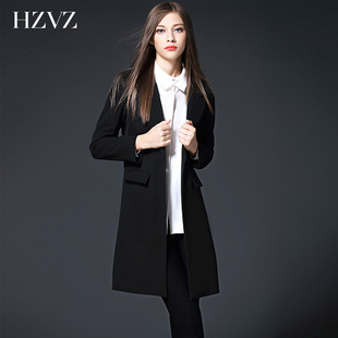 HZVZ2016秋季新款简约时尚宽松长袖风衣外套中长款小西装女欧洲站