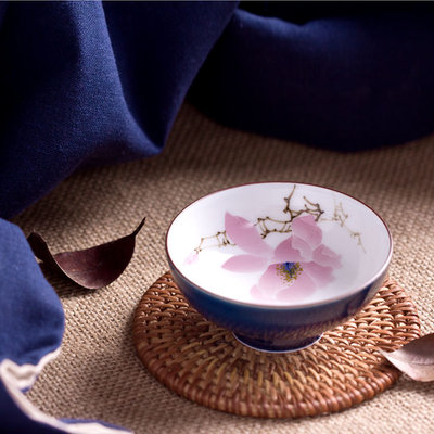 景德镇陶瓷手绘霁蓝釉办公室泡茶功夫茶杯品茗彩色手工茶具碗包邮