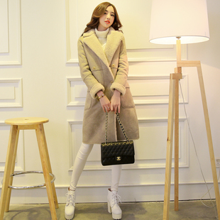 2015冬季新款女装韩版时尚大衣中长款修身气质西服领双排扣外套女