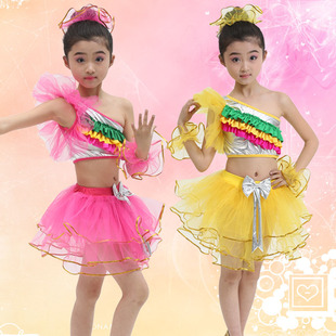 六一新款儿童表演纱裙 女童彩色分体拉拉队服装 蓬蓬纱裙套装