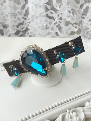 JUZI原创设计 宫廷复古大孔雀蓝宝石钻 弹簧夹顶夹名媛发夹