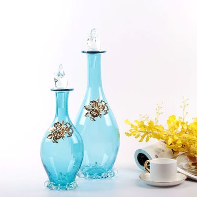 新古典地中海简欧蓝色水晶感透明玻璃摆件花瓶样板间家居装饰品