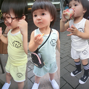 童装套装夏装2015儿童纯棉1-3周岁宝宝运动大口仔短袖男女两件套