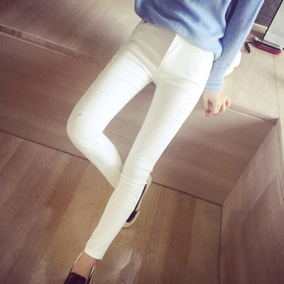 2015春季新款女装韩国高弹力高腰割破紧身小脚裤可做打底裤长裤潮