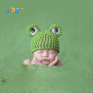 宝宝百天照摄影道具新生儿满月百日拍照影楼青蛙动物卡通造型帽子