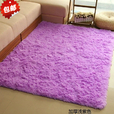 浅紫色客厅茶几地垫卧室满铺长丝毛地毯圆形防滑门垫床头卫浴定做