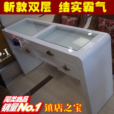 特价新款双层烤漆玻璃美甲台现代简约修甲台单人双人三人美甲桌椅