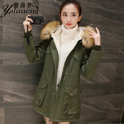 2015冬季新款韩版大毛领中长款加绒棉服女修身显瘦气质棉服外套女