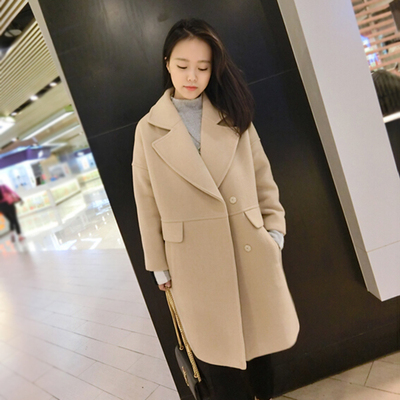 韩版ulzzang冬装新款中长款茧型毛呢外套女呢子大衣宽松斗篷外套
