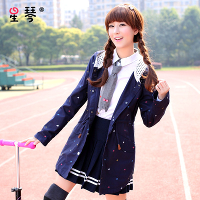 青少年女装少女春装2016韩版初高中学生中长款连帽休闲风衣外套女
