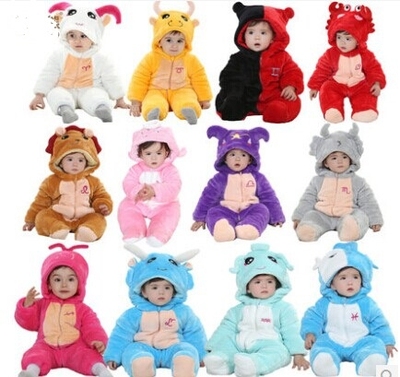 婴幼儿连体衣加厚冬季12星座睡衣小儿童装0-2岁宝宝卡通动物哈衣