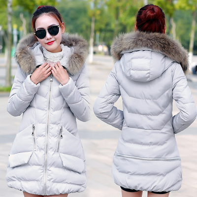 2015冬季新款韩版宽松大码真毛领羽绒棉服修身口袋款棉衣