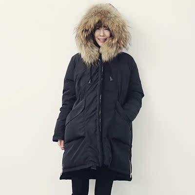 2015新款长袖韩版秋冬女式保暖中长款羽绒加厚大毛领羽绒服外套