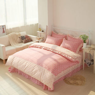 韩式四件套纯棉床上用品公主田园1.5米1.8m全棉床单被套2.0双人夏