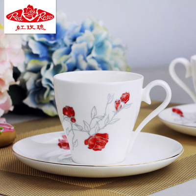唐山红玫瑰骨质瓷咖啡具套装咖啡杯单品午夜玫瑰真品保证