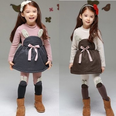 童装女童2015冬款加绒加厚儿两件套装韩版裙摆长袖加绒加厚连衣裙