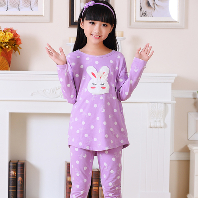 儿童长袖纯棉拉架睡衣春秋季新款套装大女童可爱小兔子家居服套装