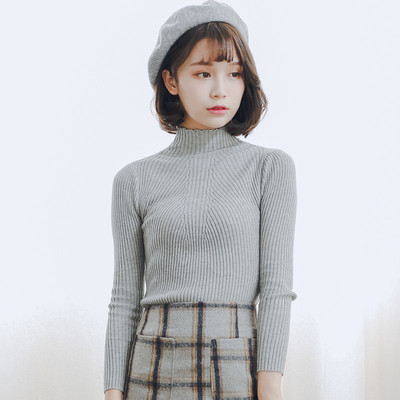 韩国ulzzang2015秋冬新款甜美短款波浪半高领毛衣针织打底衫女装
