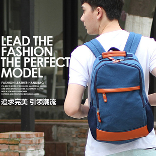 14新款韩版双肩包男潮帆布男女学生书包电脑背包男士休闲旅行包