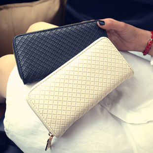 女士钱包2016品牌长款韩版纯色高端OL编织纹个性超薄皮夹卡包钱夹