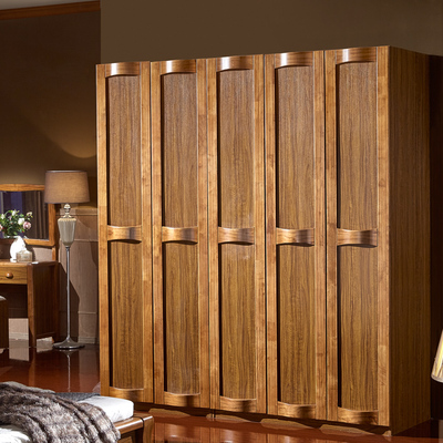 中式实木衣柜  橡木平拉门衣柜三门四门五门组合卧室家具大储物柜