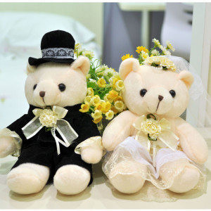 成对婚纱对熊压床娃娃情侣婚纱泰迪熊婚庆娃娃毛绒玩具结婚礼品