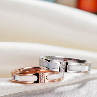 包邮新品特价时尚镶钻镶贝壳戒指情侣礼物礼品生日玫瑰金钛钢手环