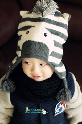 现货儿童动物斑马造型帽子男女宝宝保暖护耳冬季婴儿帽子