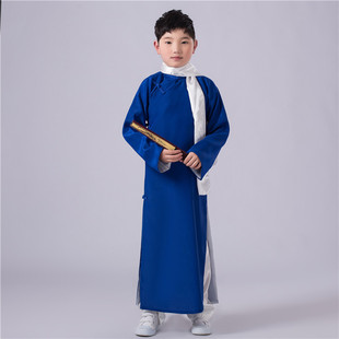 中国风民族表演服装 中式长袍大褂男童相声服 唐装古装长衫马褂
