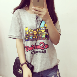2016夏季女装韩版短袖卡通吉普森图案印花半袖t恤