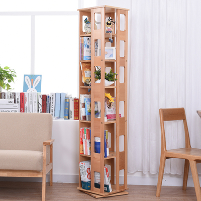 简易360度实木旋转书架大容量学生创意落地书架家用落地组合书架