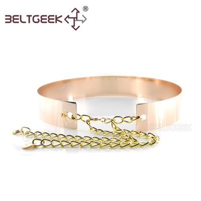 BELTGEEK-欧美简洁4.5CM宽全金属链条女士中低腰装饰腰带
