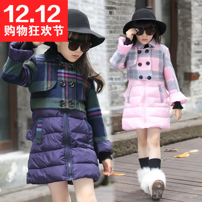 女童棉衣中长款修身外套7中大童8韩国9格子加厚10-11岁冬装2件套