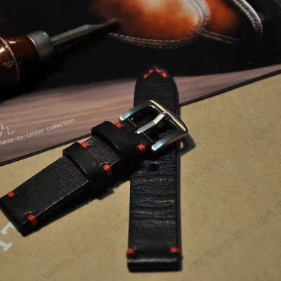 纯手工定制表带 进口牛皮日本枥木 黑色 个性 复古 做旧 手工表带